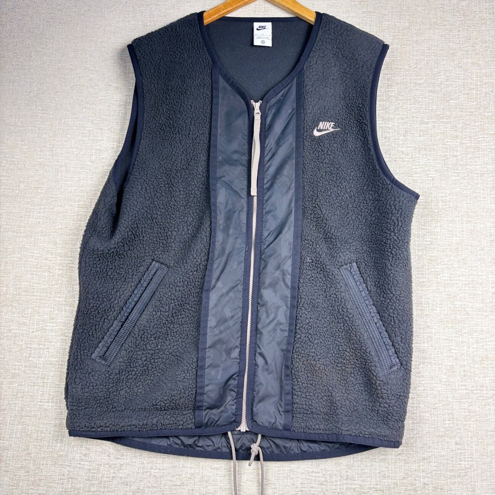 Nike Mens Sherpa Fleece Vest Black Full Zip Sleeveless Jacket Medium